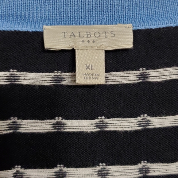 Talbots Xl 3/4 sleeves knit open front cardigan sweater polka dots black blue - Picture 4 of 11